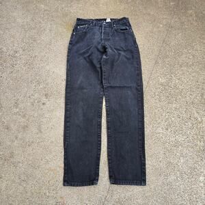 Vtg 90s CALVIN KLEIN JEANS Leather Patch Black Wash Straight Denim Jeans Sz 5